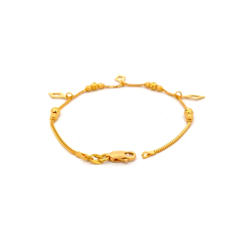 Elegant 22k Yellow Gold Charm Bracelet 7.3 Inch Lightweight and Beautiful