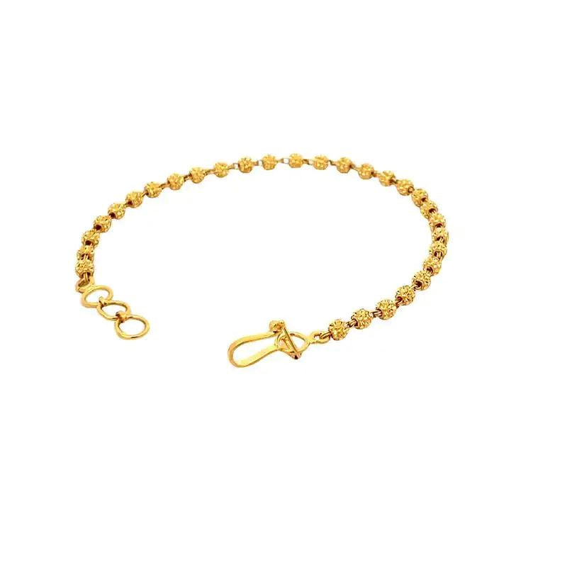 Elegant 22K Yellow Gold Beads Bracelet for Women Simple Classic Design 7.0 inch
