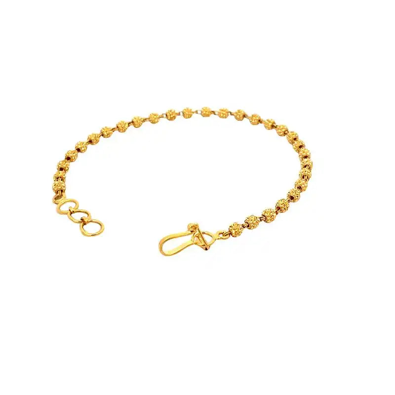 Elegant 22K Yellow Gold Beads Bracelet for Women Simple Classic Design 7.0 inch