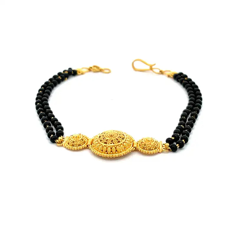 Elegant Black Beaded Bracelet 8.0 inch 22K Yellow Gold Sophisticated Accessory