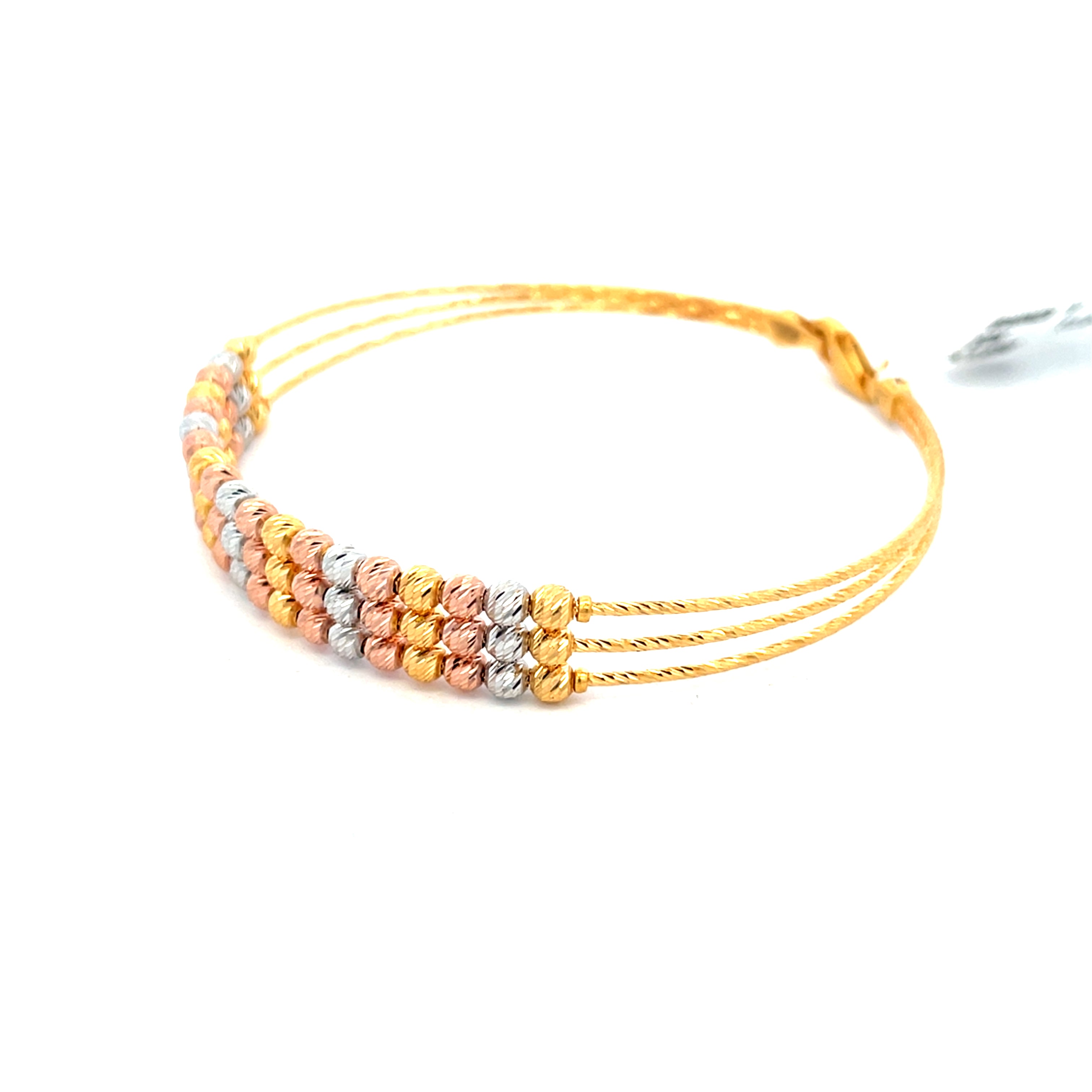 Delicate 22K Gold Bangle Bracelet with Three Rows of Beads