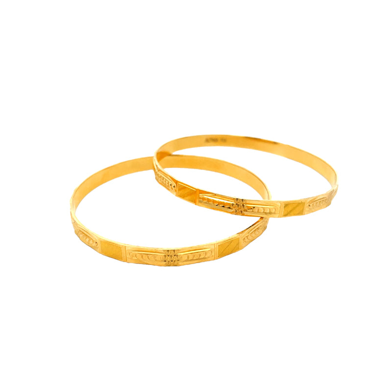 Two 22K Yellow Gold Bangles Size 2.4 for Women Elegant Classic Design