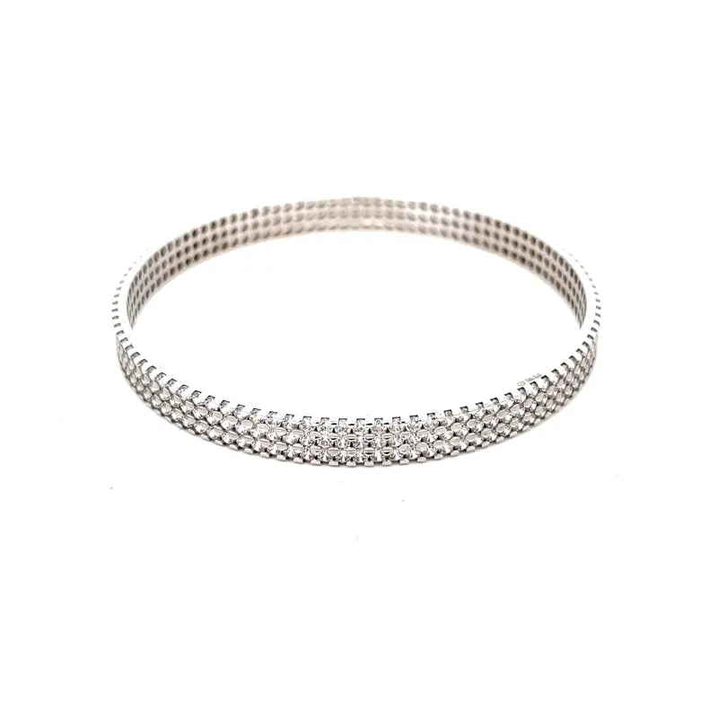 Elegant 18K White Gold bangles with CZ  - Set of 2, Size 2.4