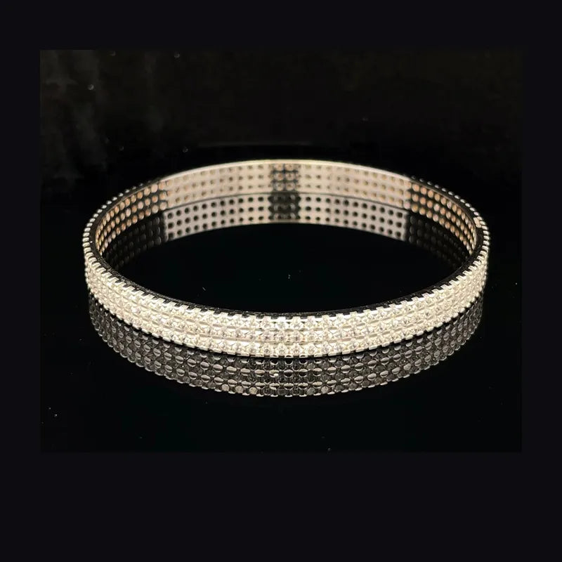 Elegant 18K White Gold bangles with CZ  - Set of 2, Size 2.4