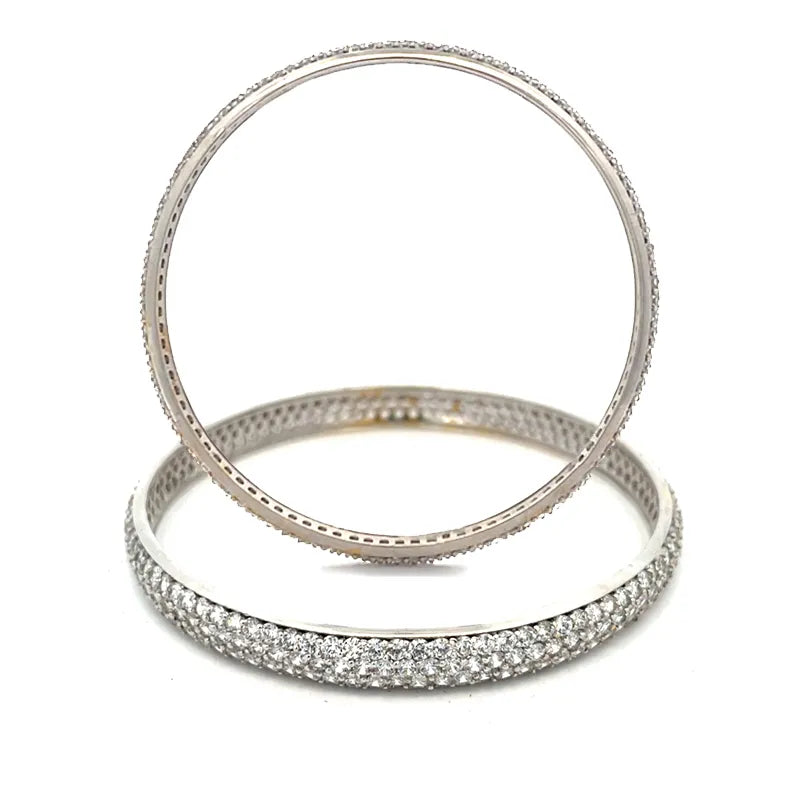 Elegant White Gold bangles with CZ  - Set of 2, Size 2.6