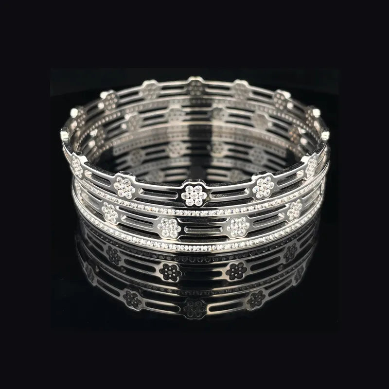 White Gold bangles with CZ - Set of 4