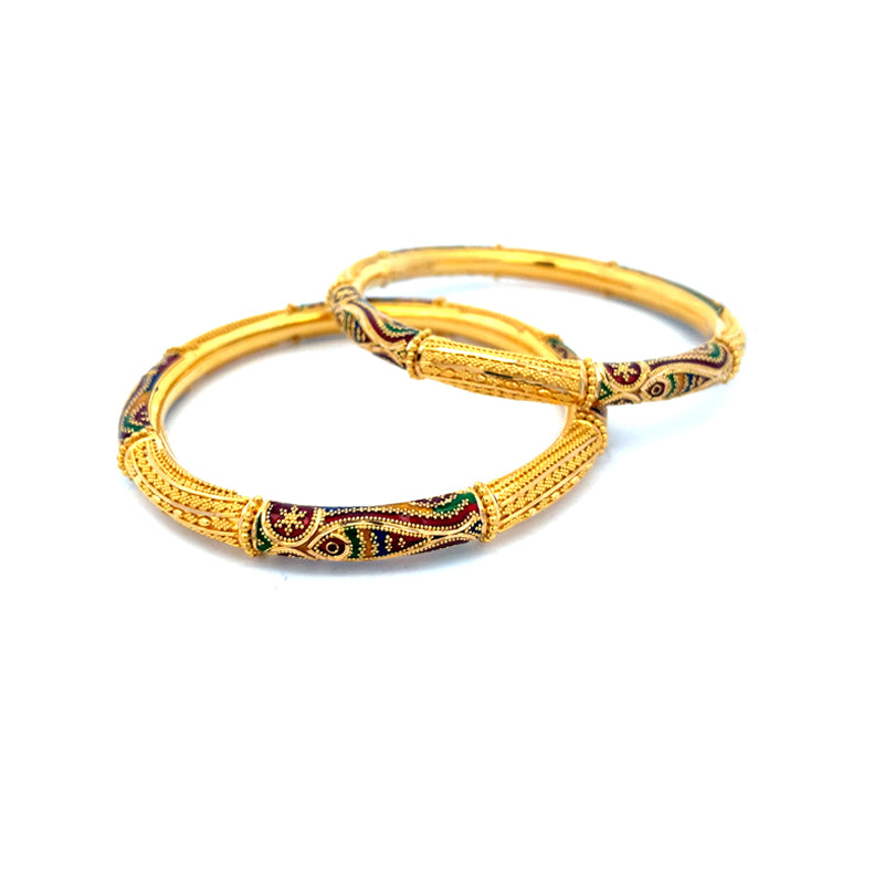 22K Yellow Gold Kada Bangles with enamel