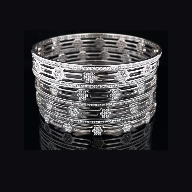 White Gold bangles with CZ - Set of 8, Size 2.6