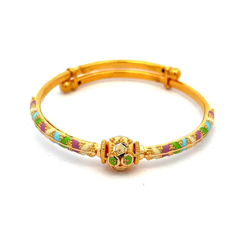 Elegant 22K Yellow Gold Baby Bangles with Charming Enamel Detailing for Little Girls