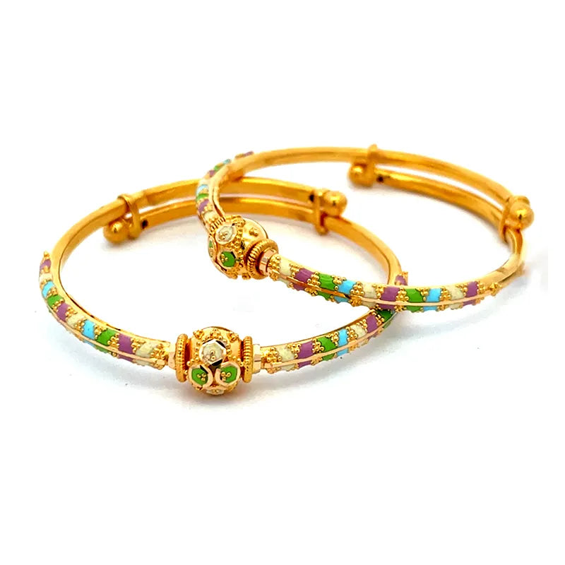 Elegant 22K Yellow Gold Baby Bangles with Charming Enamel Detailing for Little Girls