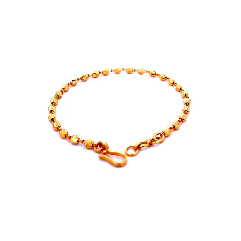 Set of two elegant 22K yellow gold baby bracelets, 5.6 inch length, suitable for unisex wear.