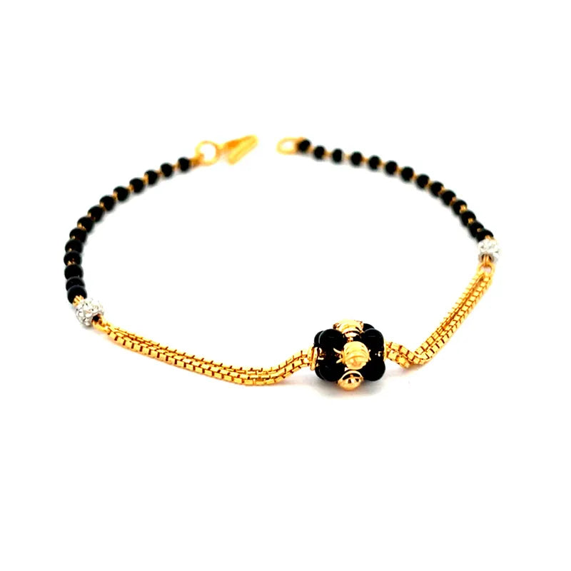 22K Gold Bracelet with Black Beads - Size 7 inch