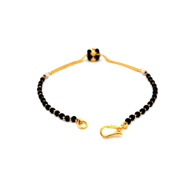 22K Gold Bracelet with Black Beads - Size 7 inch
