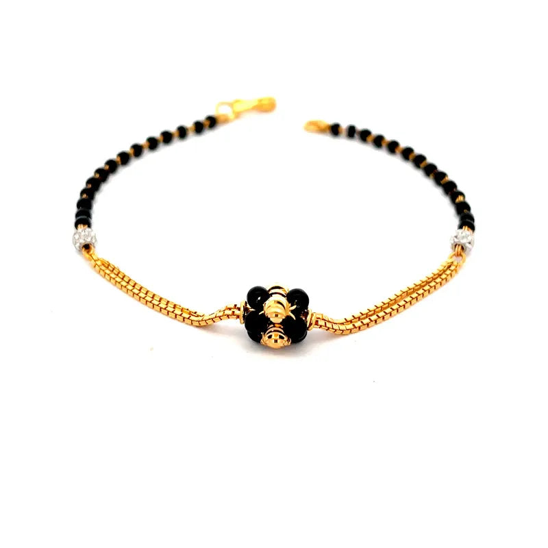 22K Gold Bracelet with Black Beads - Size 7 inch