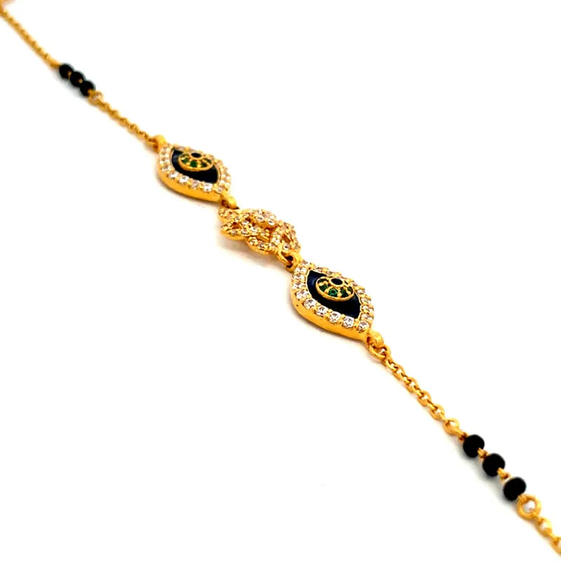 22K Gold Bracelet with Black Beads Size - 7 inch