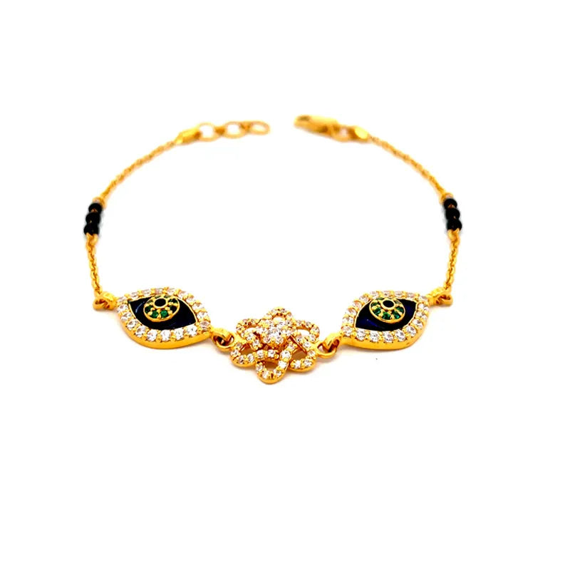 22K Gold Bracelet with Black Beads Size - 7 inch