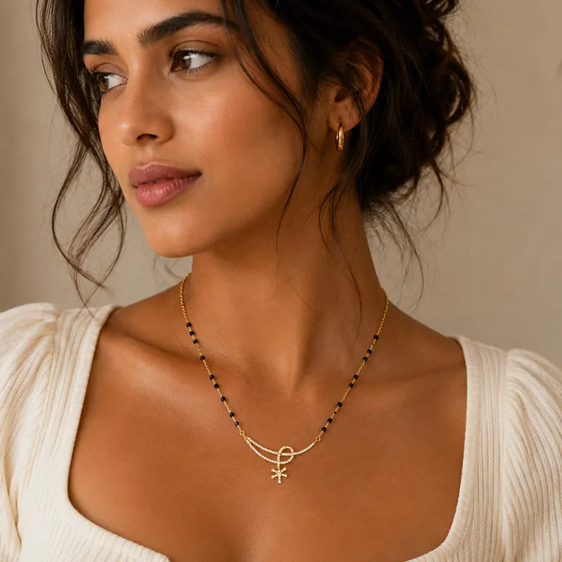 18K Yellow Gold Diamond Mangalsutra Necklace for Elegant Everyday Wear