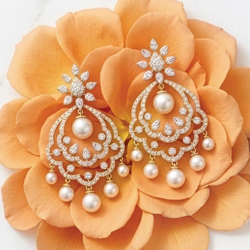 18K Gold Diamond Hanging Earrings