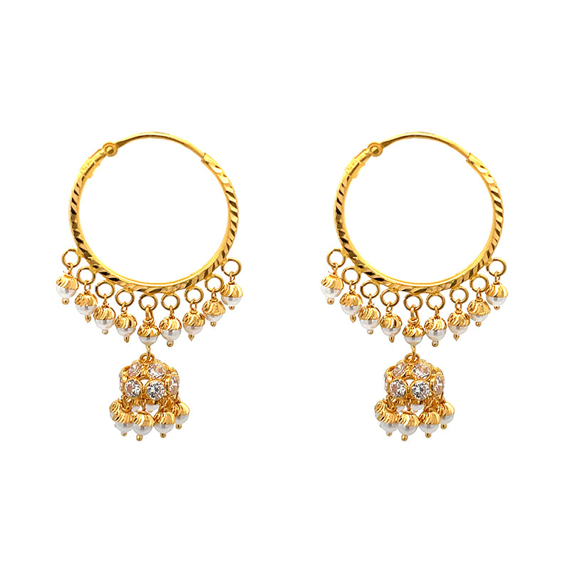 Elegant 22K Yellow Gold Hoop Earrings with Beautiful Jhumka Design for Women