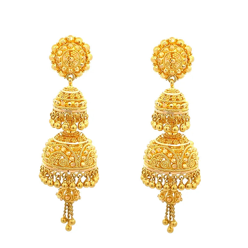 Elegant 22K Yellow Gold Traditional Jhumka Earrings for Women