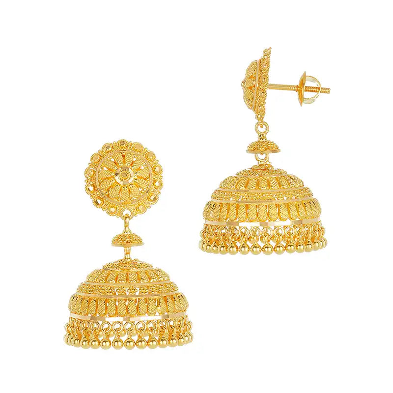 Elegant 22k Yellow Gold Floral Beaded Jhumka Earrings for Women