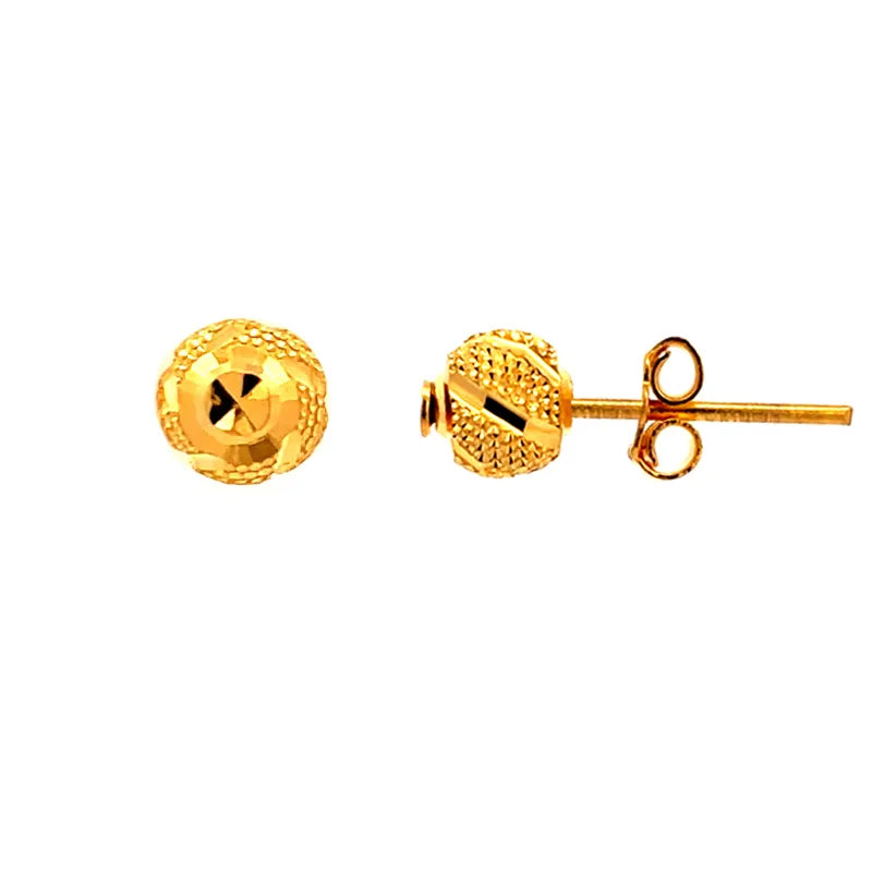 Elegant 22 Karat Yellow Gold Stud Earrings with Secure Push Back Closure