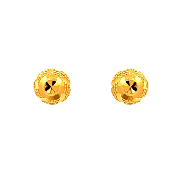 Elegant 22 Karat Yellow Gold Stud Earrings with Secure Push Back Closure