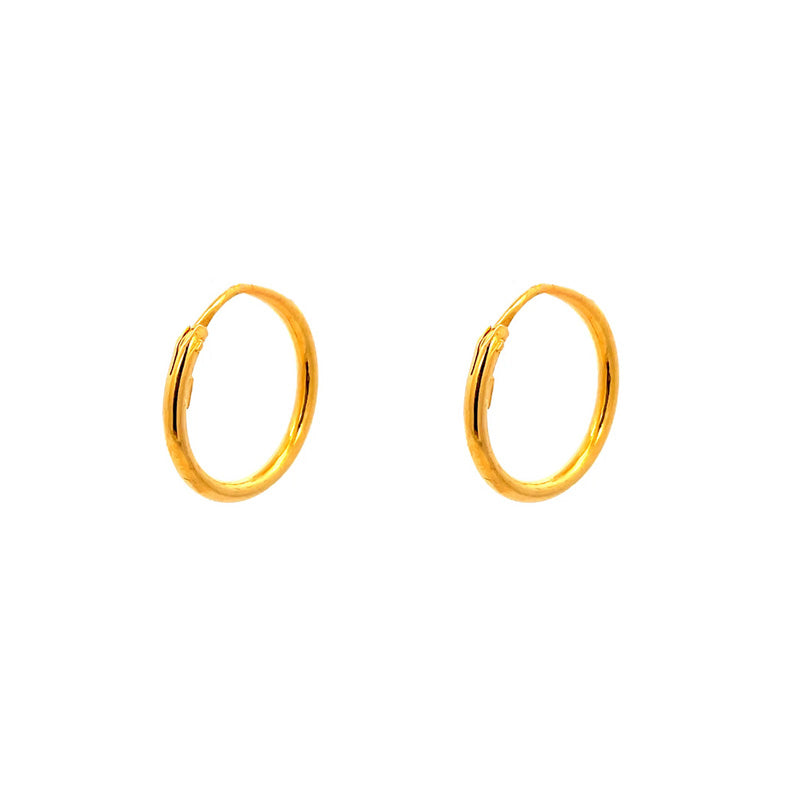 Simple 22K Yellow Gold Earrings - 15 mm