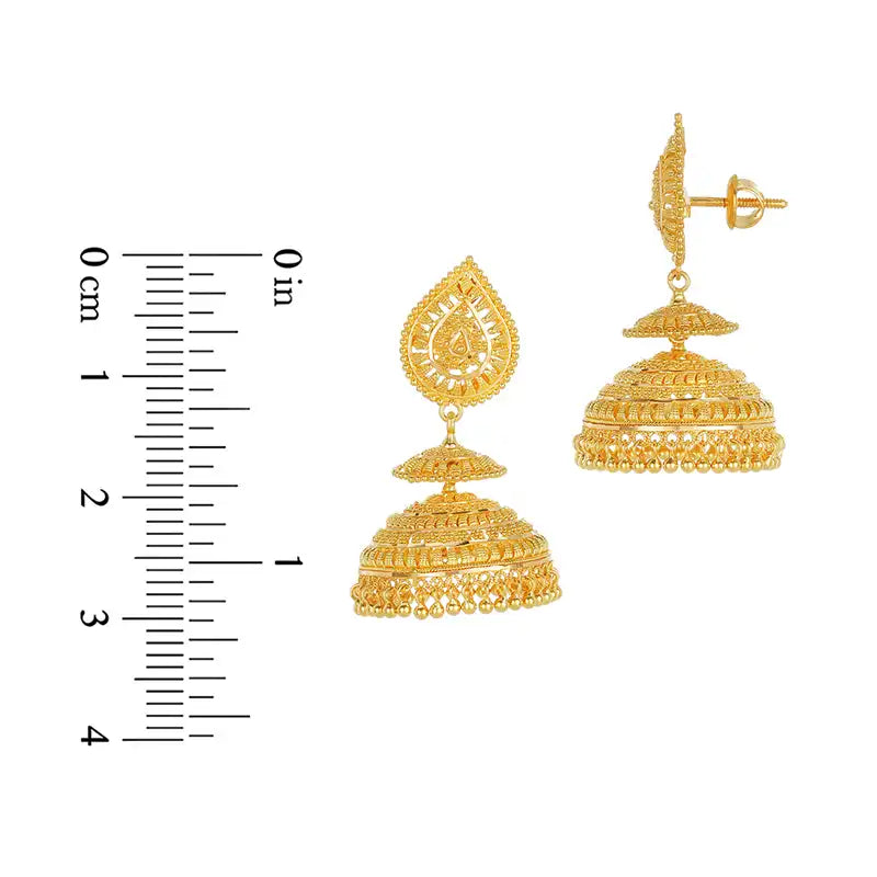 Elegant 22k Yellow Gold Teardrop Beaded Jhumka Earrings for Women