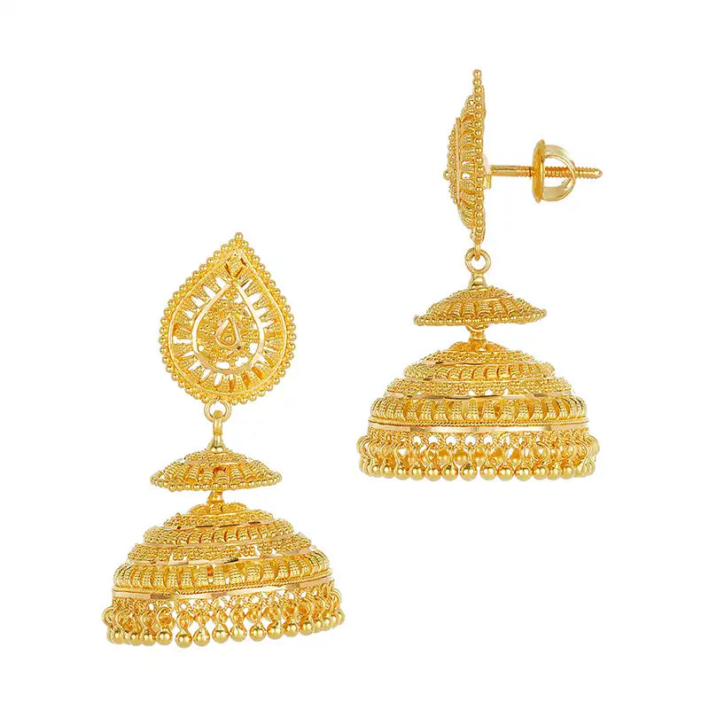 Elegant 22k Yellow Gold Teardrop Beaded Jhumka Earrings for Women