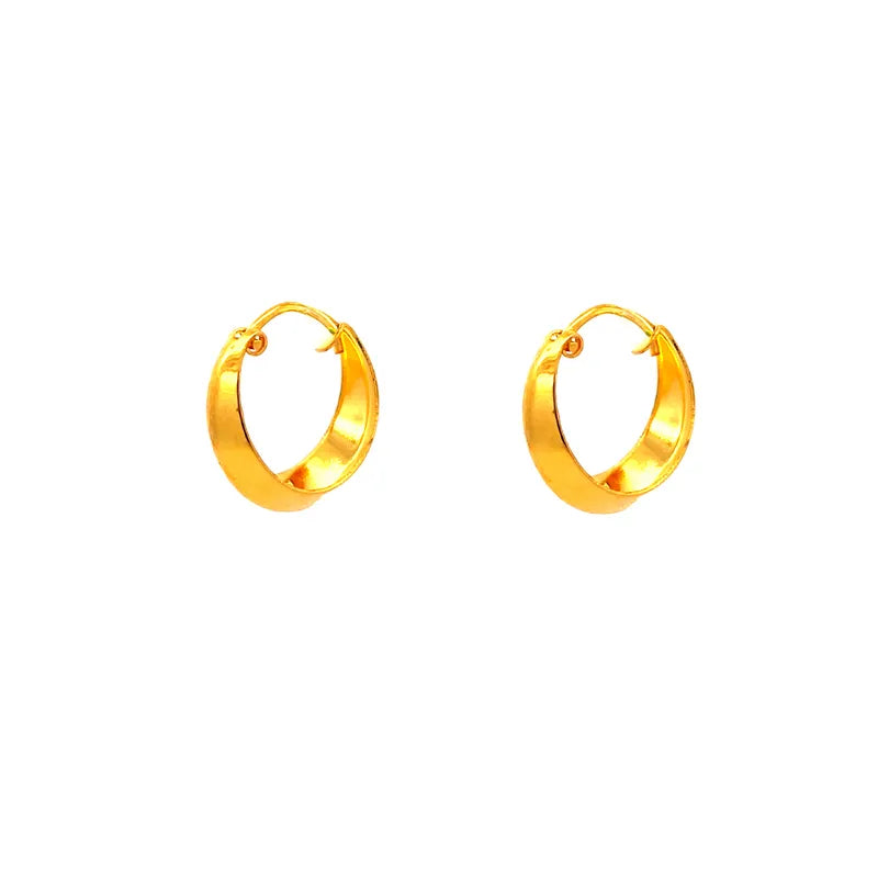 Elegant 22 Karat Gold Huggies Earrings 15mm Diameter Classic Everyday Jewelry