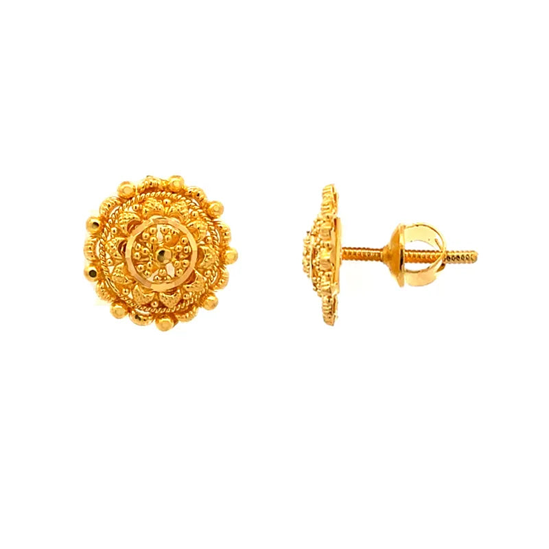 Elegant 22k Yellow Gold Round Stud Earrings Timeless Classic Design For Everyday Wear