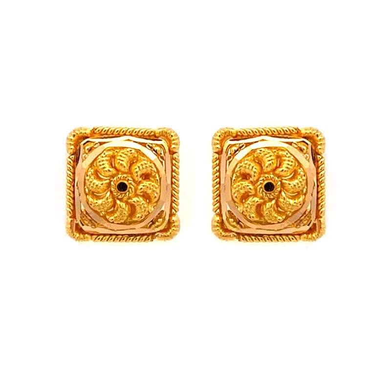 Elegant 22k Yellow Gold Square Shaped Stud Earrings for Everyday Wear