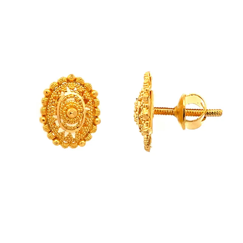 22k Yellow Gold Oval Stud Earrings Elegant Lightweight for Everyday Wear