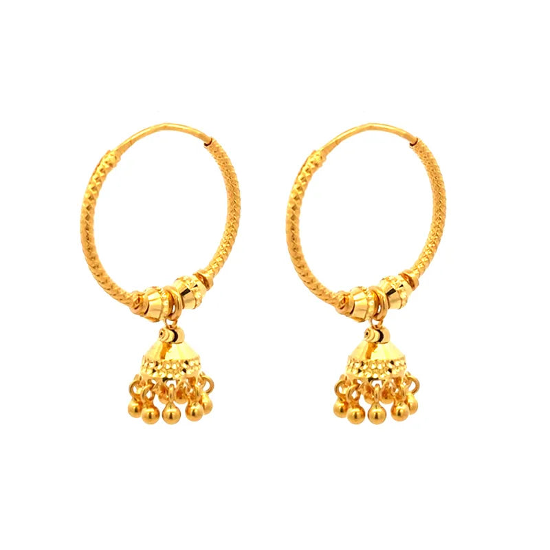 22K Gold Hoop Earrings with bells - 20 mm