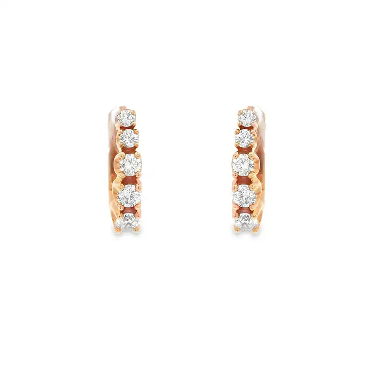 18K Gold Diamond Huggies Earrings - 0.5 inch