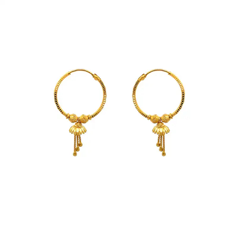 22K Gold Hoops with tassles