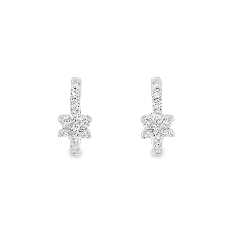 Elegant Diamond Flower Earrings - Huggies