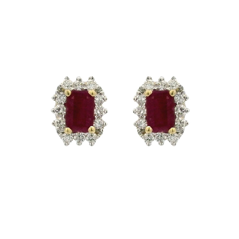 18K Gold Diamond and Ruby Earrings