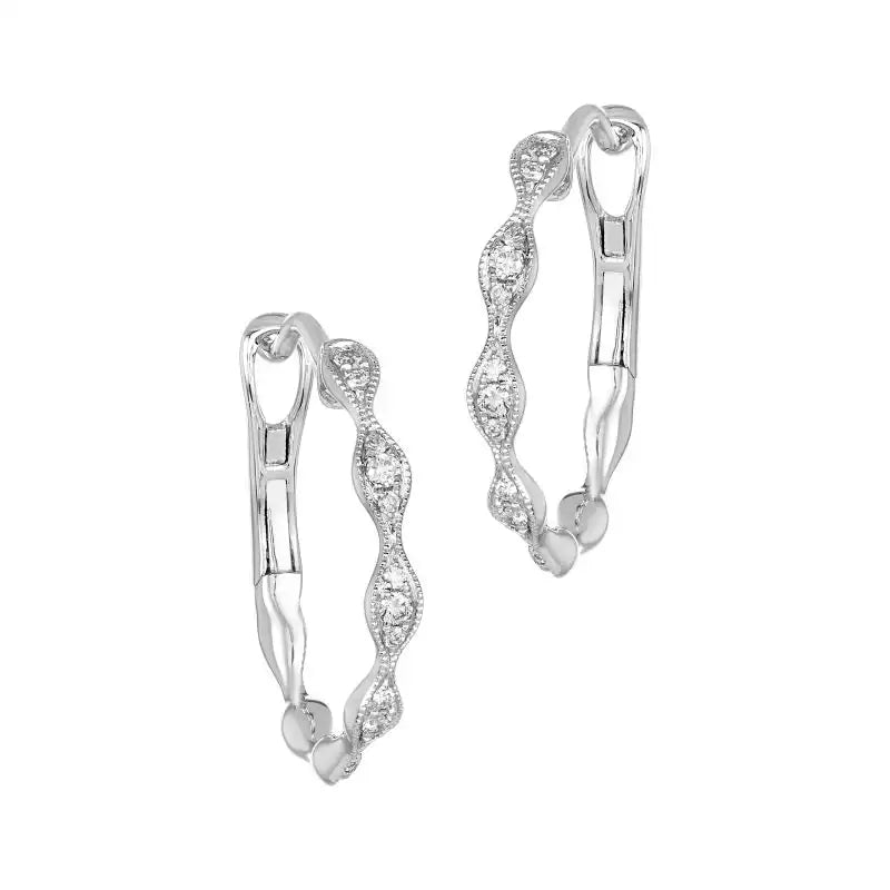 18K White Gold Diamond Swirl Huggies Earrings