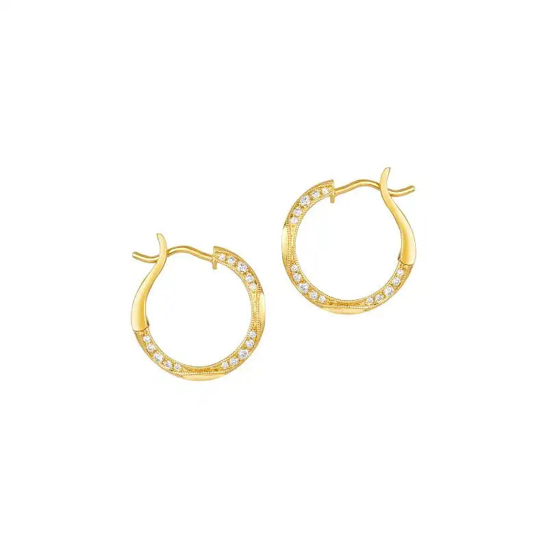 18K Yellow Gold Diamond Huggies Earrings