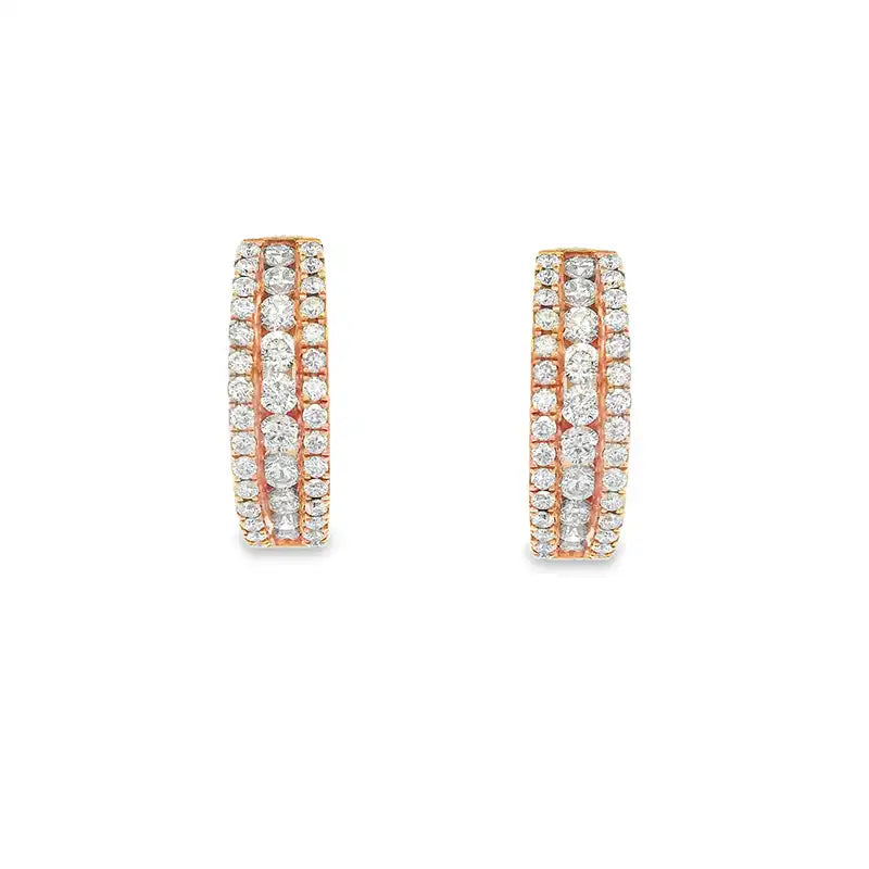 18K Gold Diamond Huggies Earrings - 0.6 inch
