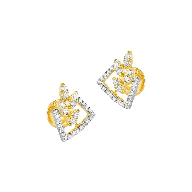 18K Yellow Gold Diamond Abstract Geometric Stud Earrings