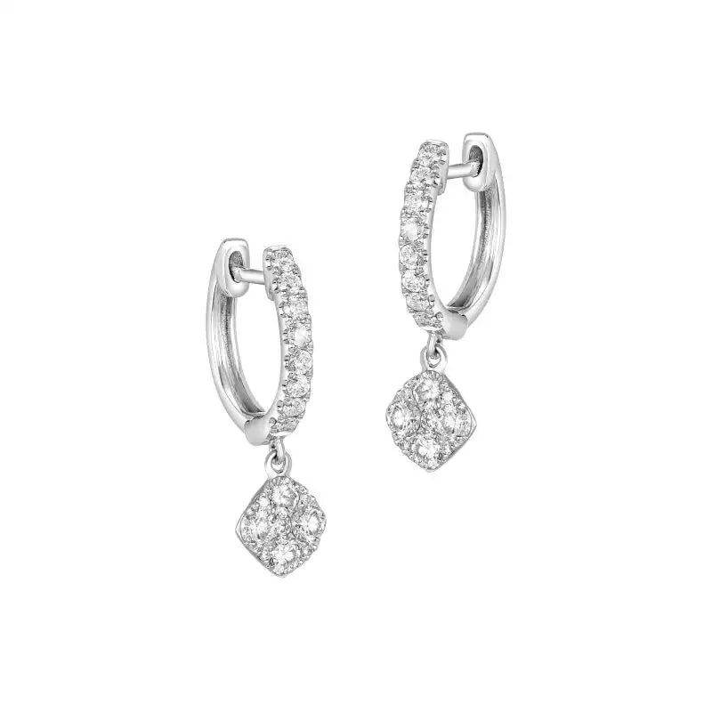 18K White Gold Pave Diamond Dangling Hoop Earrings
