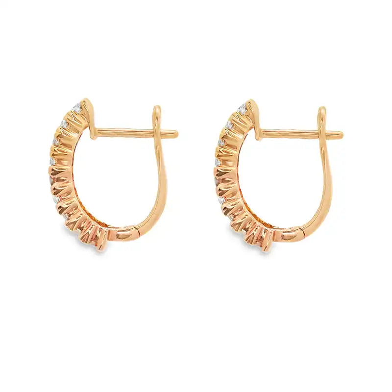 18K Gold Diamond Huggies Earrings - 0.6 inch