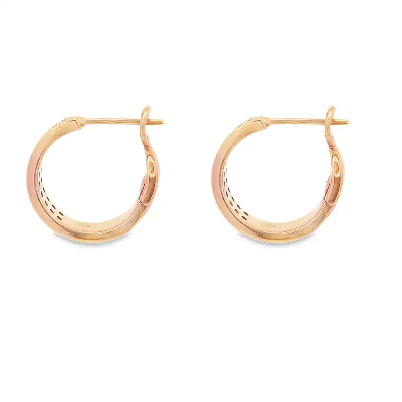 18K Gold Diamond Huggies Earrings - 0.7 inch