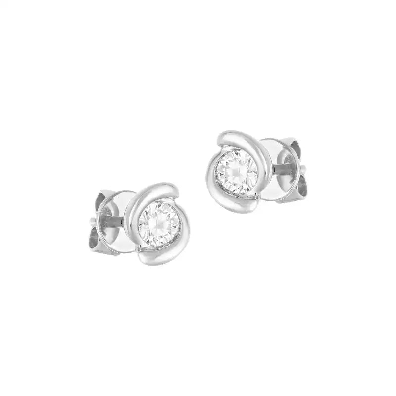 18K White Gold Diamond Simple Spiral Stud Earrings