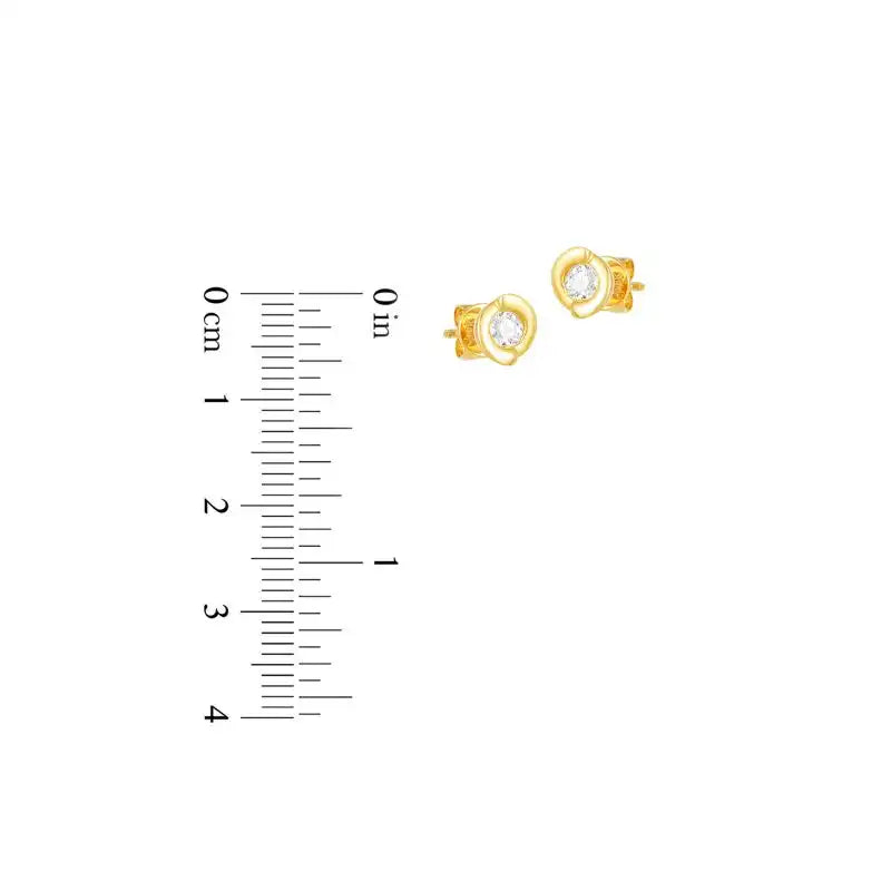 18K Yellow Gold Diamond Simple Spiral Stud Earrings