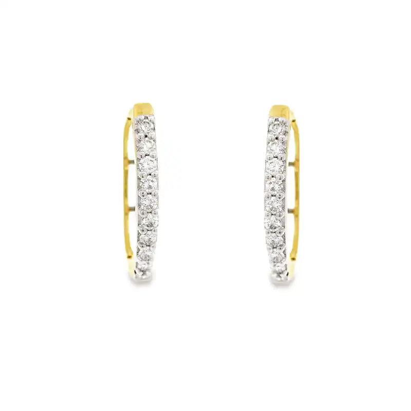 18K Gold Diamond Huggies Earrings 0.6 inch