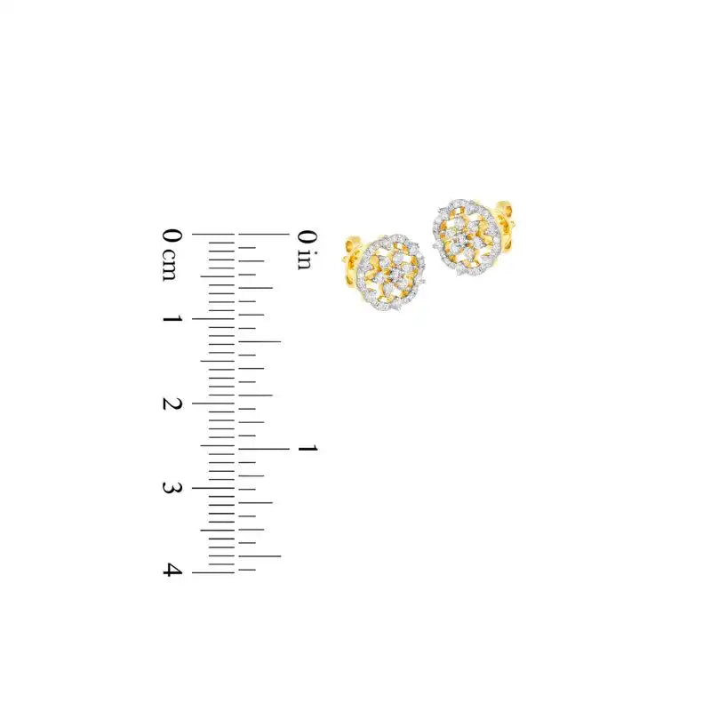 18K Two tone Diamond Floral Stud Earrings